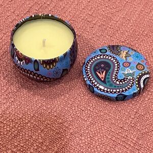 Soy candle Paisley Patterned Blue and Yellow Candle Tin with lid